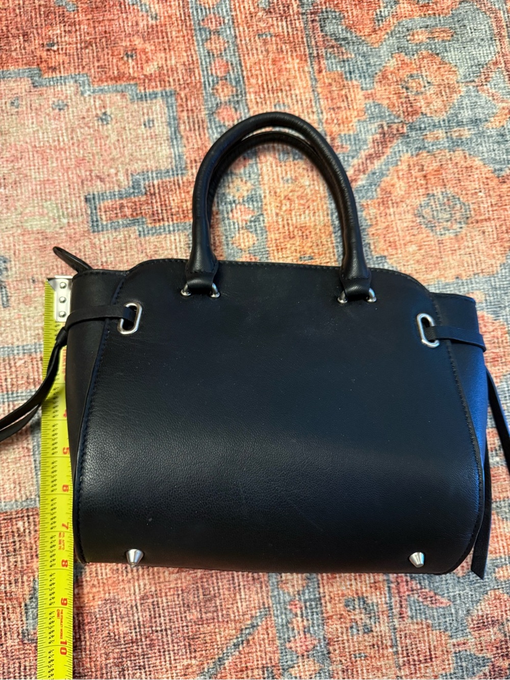 Black Studded Leather Satchel with Silver Accents - Picture 2 of 5